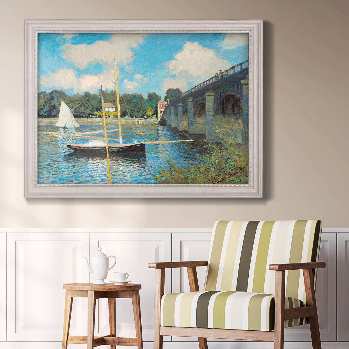 The Road Bridge At Argenteuil - Ornate Framed Canvas Print