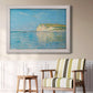 Impressionist coastal low-tide seascape at Pourville by Claude Monet in an ornate weathered white frame displayed in a light-toned interior setting.