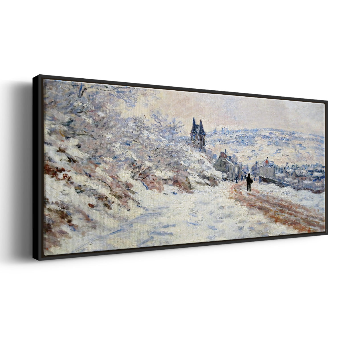 The Road to Vétheuil, Snow Effect, 1879 - Floater Framed Canvas Print