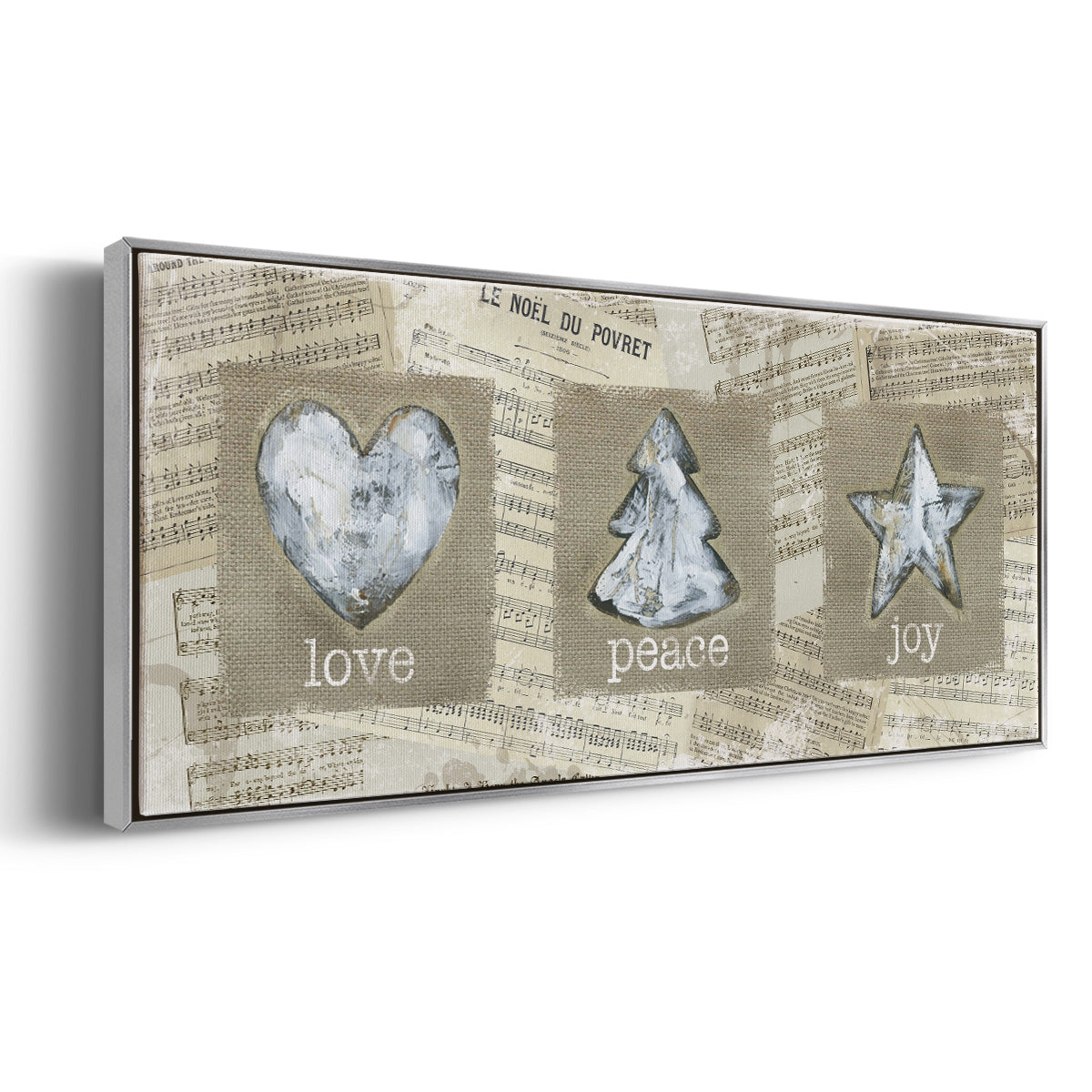 Burlap Music Ornaments - Floater Framed Canvas Print