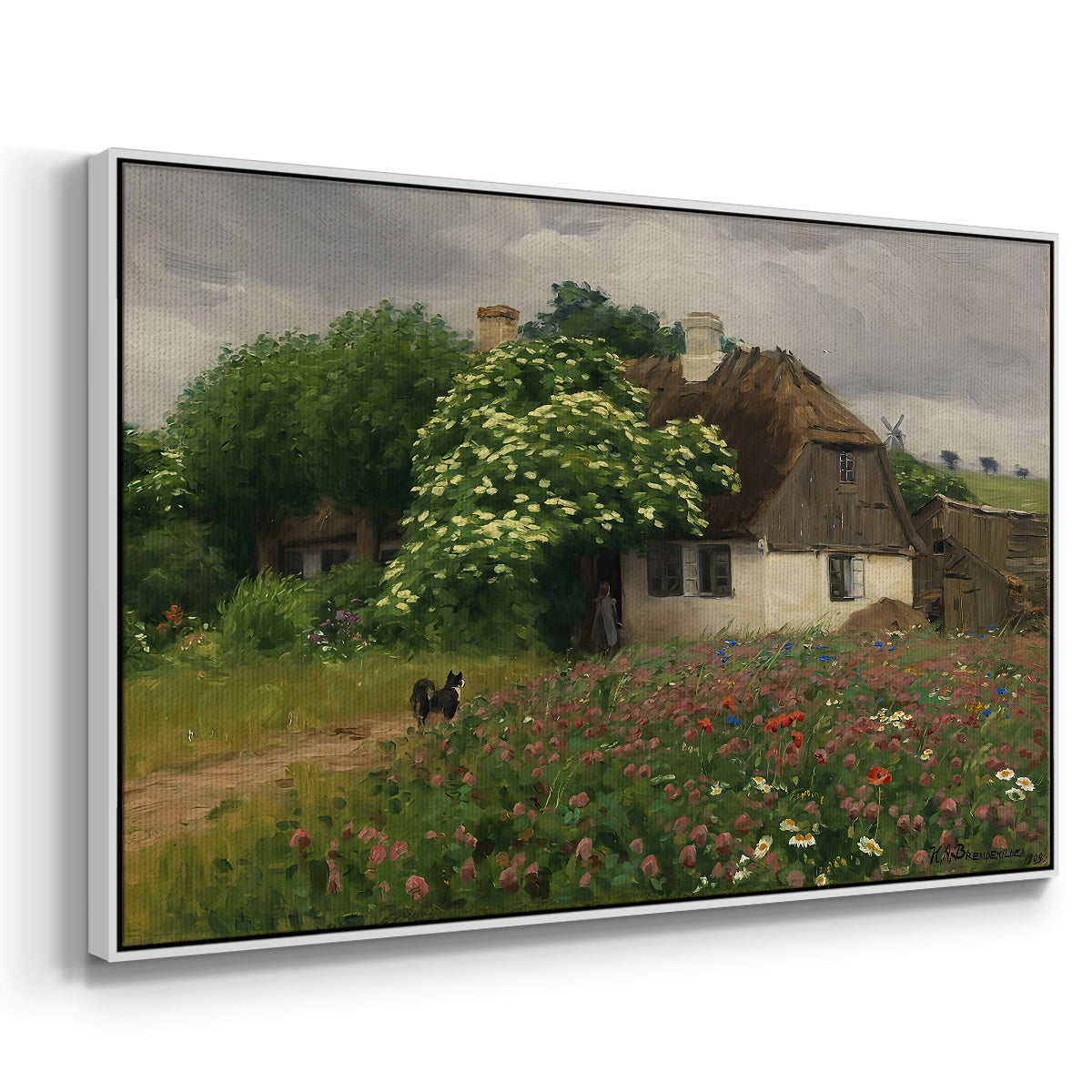 Farmhouse with Meadow Flowers, 1909 - Floater Framed Canvas Print