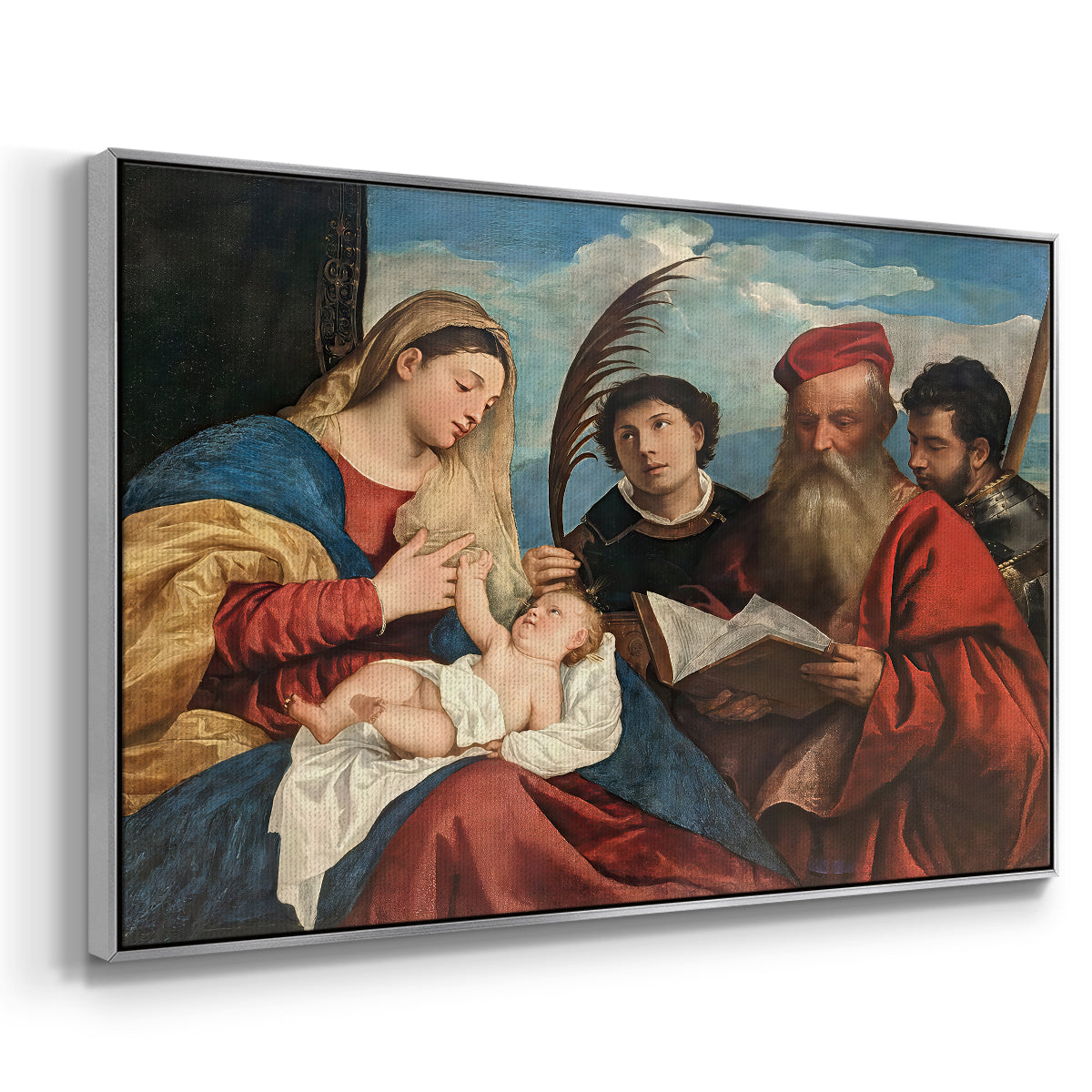 Mary and Child with Saints Stephen, Jerome and Maurice, c. 1510 - Floater Framed Canvas Print