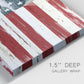 Close-up view of wrapped canvas corner featuring rustic american flag country style.