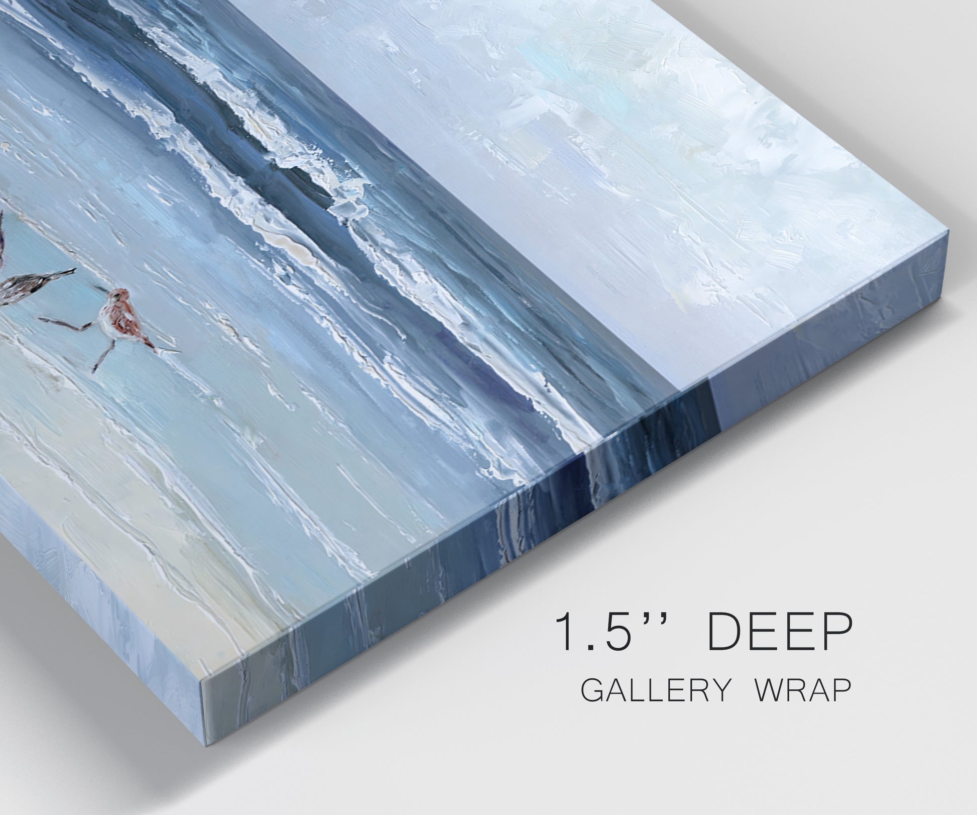 Close-up view of wrapped canvas corner featuring loose farmhouse style floral painting.