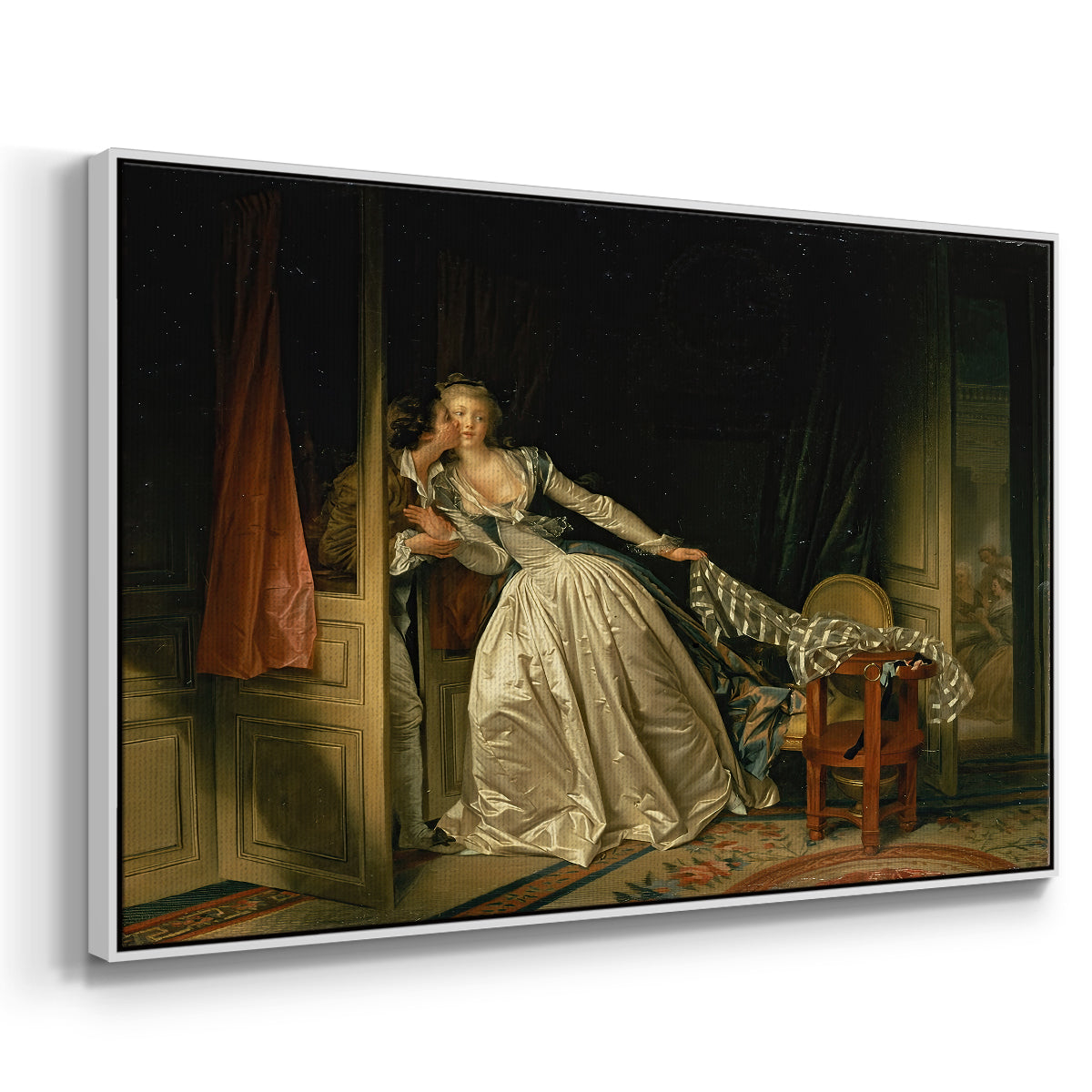 The Stolen Kiss (Le Baiser à la dérobée), c. 1788 - Floater Framed Canvas Print