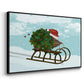 Christmas Holly Hedgehog Sledding - Framed Gallery Wrapped Canvas in Floating Frame