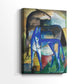 Side view of a canvas art print of a vivid depiction of animals with geometric structure, showing gallery-wrapped depth.