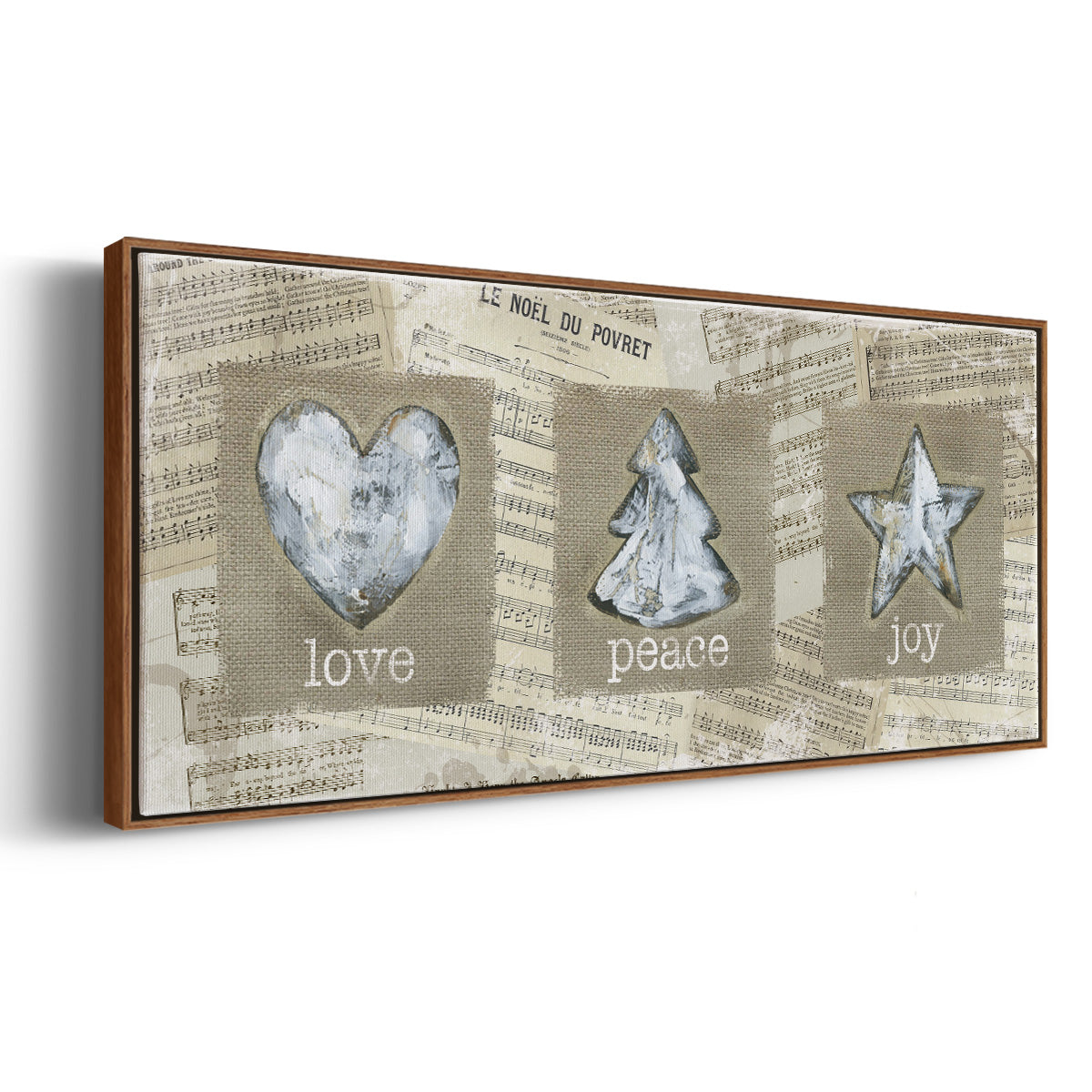 Burlap Music Ornaments - Floater Framed Canvas Print