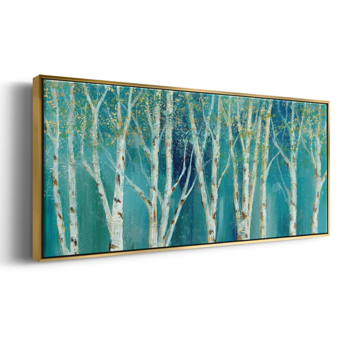 Birch on Blue - Floater Framed Canvas Print