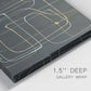 Close-up view of wrapped canvas corner featuring linear abstract conduit pattern.