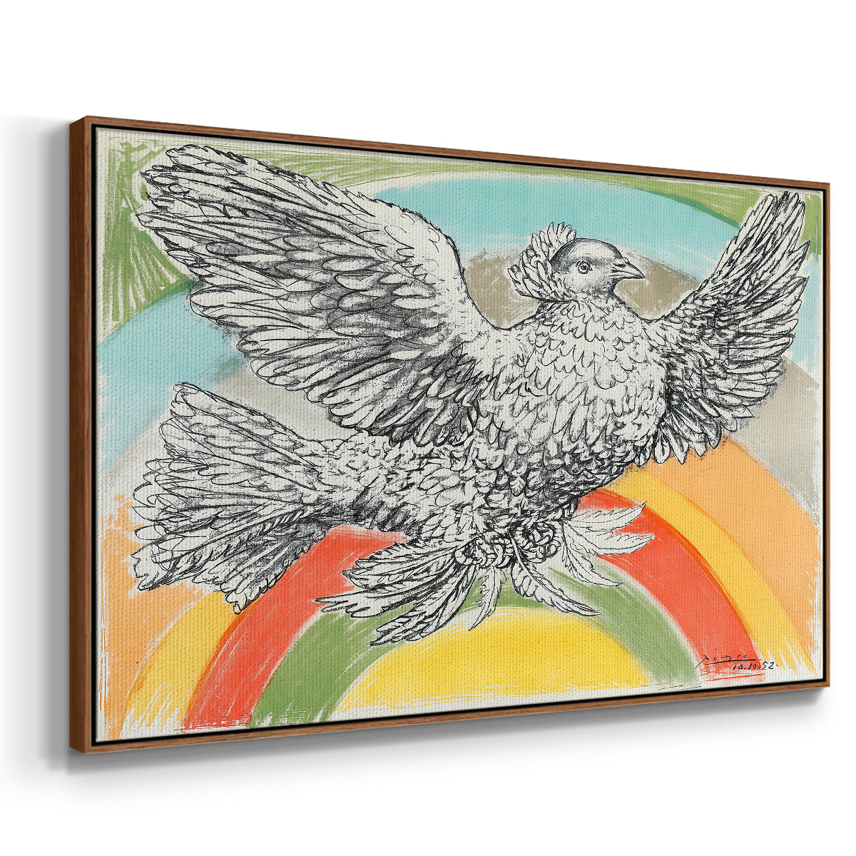 Flying Dove with Rainbow (Colombe volant à l'Arc-en-ciel), 1952 - Floater Framed Canvas Print