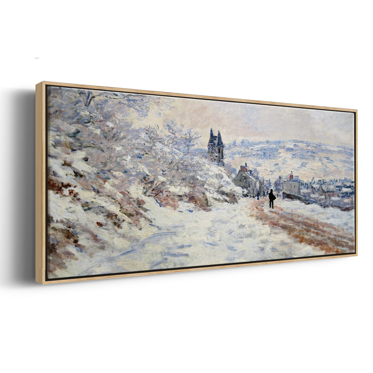 The Road to Vétheuil, Snow Effect, 1879 - Floater Framed Canvas Print