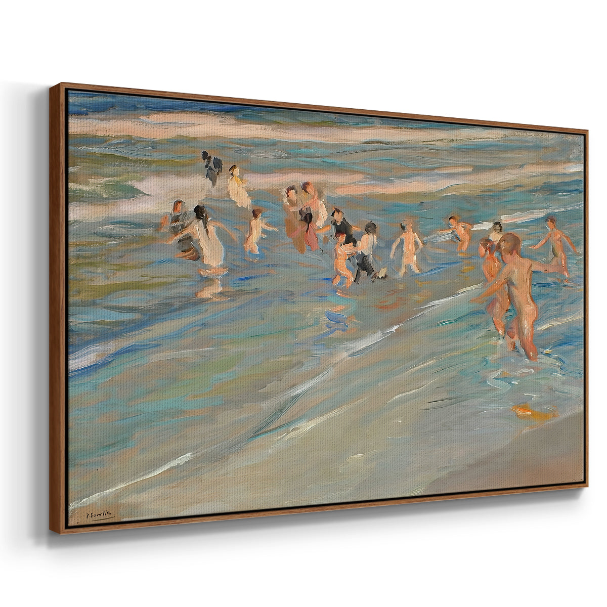 Children Playing on the Beach in Valencia, c. 1908 - Floater Framed Canvas Print