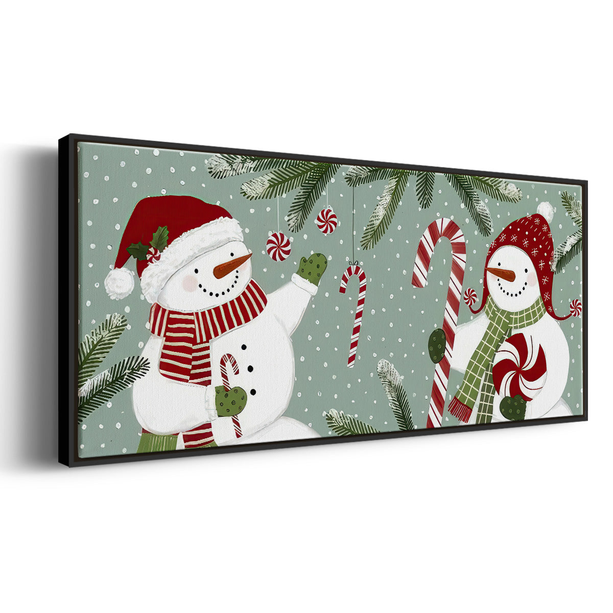 Peppermint Snowman Collection D - Floater Framed Canvas Print