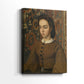 Side view of a canvas art print of a classic portrait with gentle light and minimal background, showing gallery-wrapped depth.