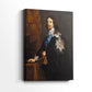 Side view of a canvas art print of a classic portrait of a monarch with decorative insignia, showing gallery-wrapped depth.