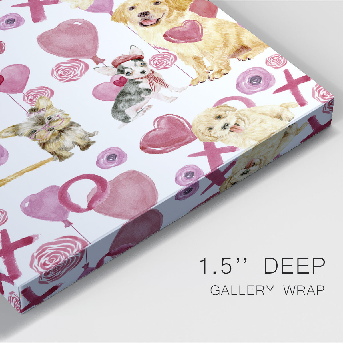 Puppy Valentine Collection E Premium Gallery Wrapped Canvas - Ready to Hang