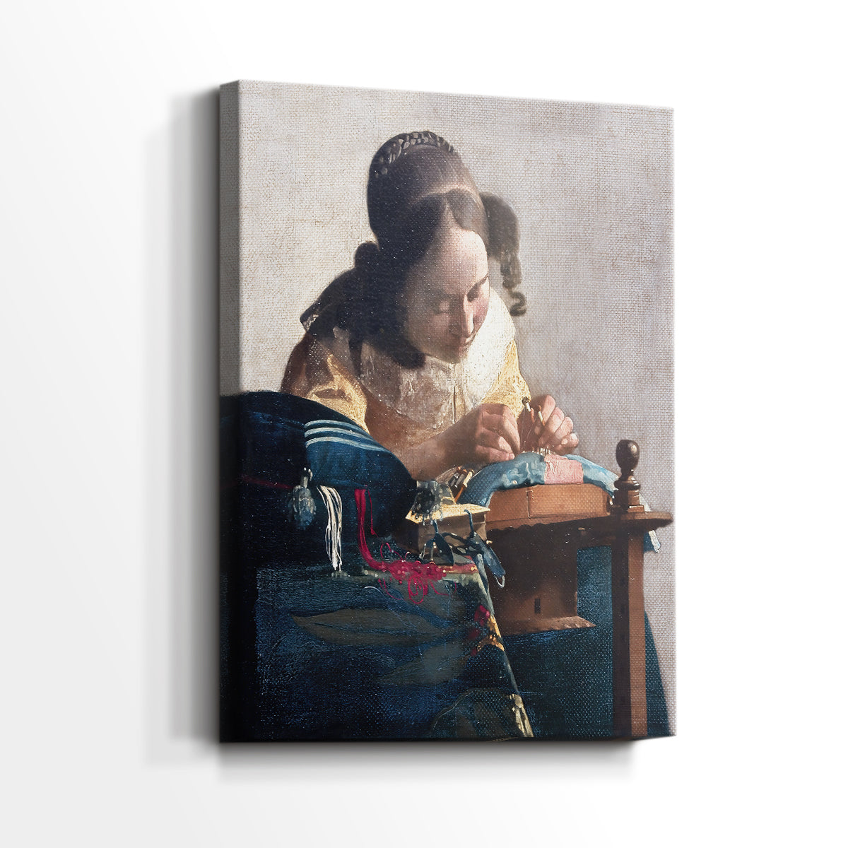 Side view of a canvas art print of a quiet composition with intricate detail and calm mood, showing gallery-wrapped depth.