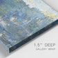 Close-up view of wrapped canvas corner featuring sparkling abstract sea surface.