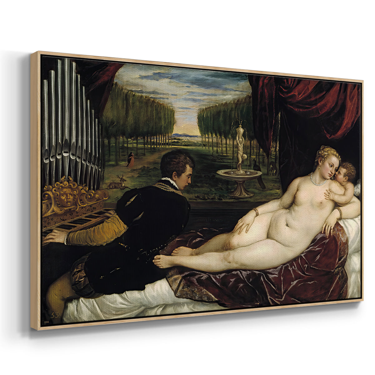 Venus with an Organist and Cupid, c. 1555 - Floater Framed Canvas Print