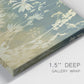 Close-up view of wrapped canvas corner featuring lupine flowers in seasonal bloom.
