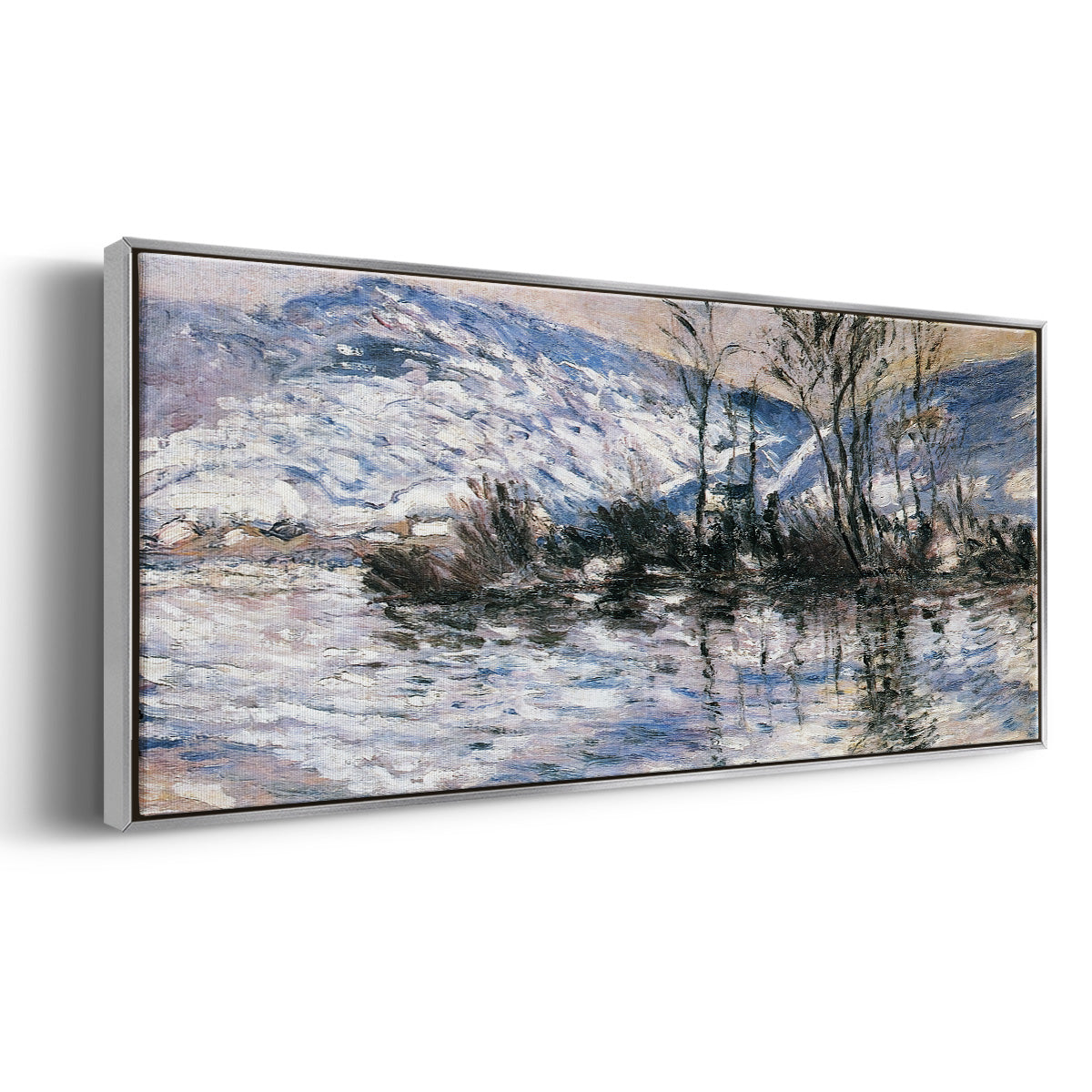 The Seine at Port Villez, Snow Effect, 1885 - Floater Framed Canvas Print