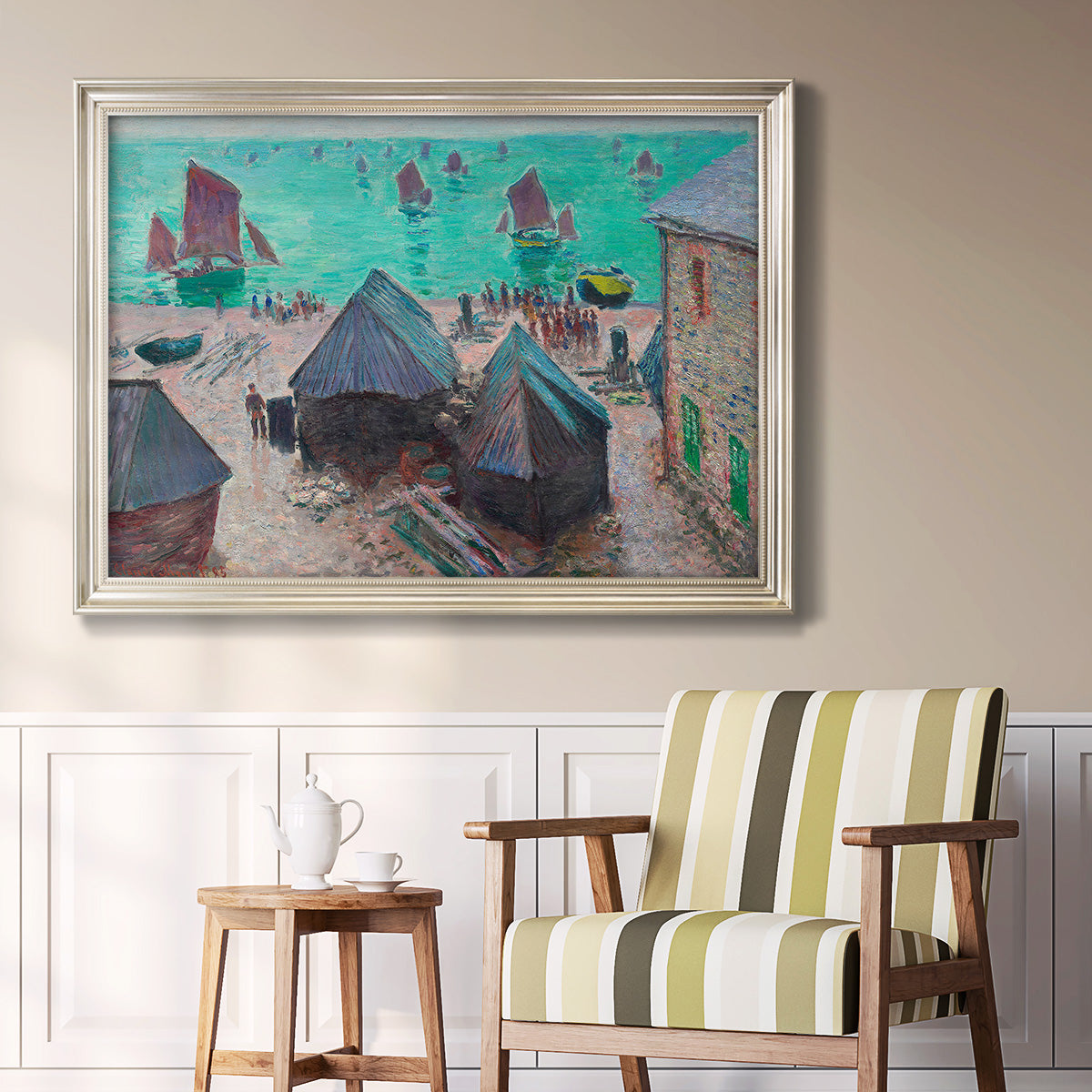 The Departure of the Boats Etretat - Ornate Framed Canvas Print