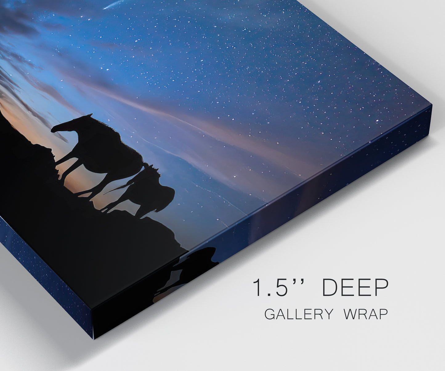 Close-up view of wrapped canvas corner featuring resting animals in open field.