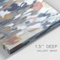 Close-up view of wrapped canvas corner featuring abstract flower stand composition.