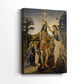 Side view of a canvas art print of a classical scene with multiple figures and gentle tones, showing gallery-wrapped depth.