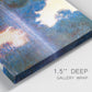 Close-up view of wrapped canvas corner featuring misty river surface at dawn.