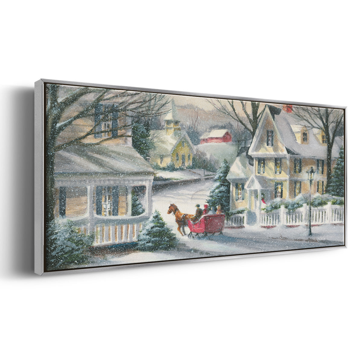 Village Sleigh Ride - Floater Framed Canvas Print