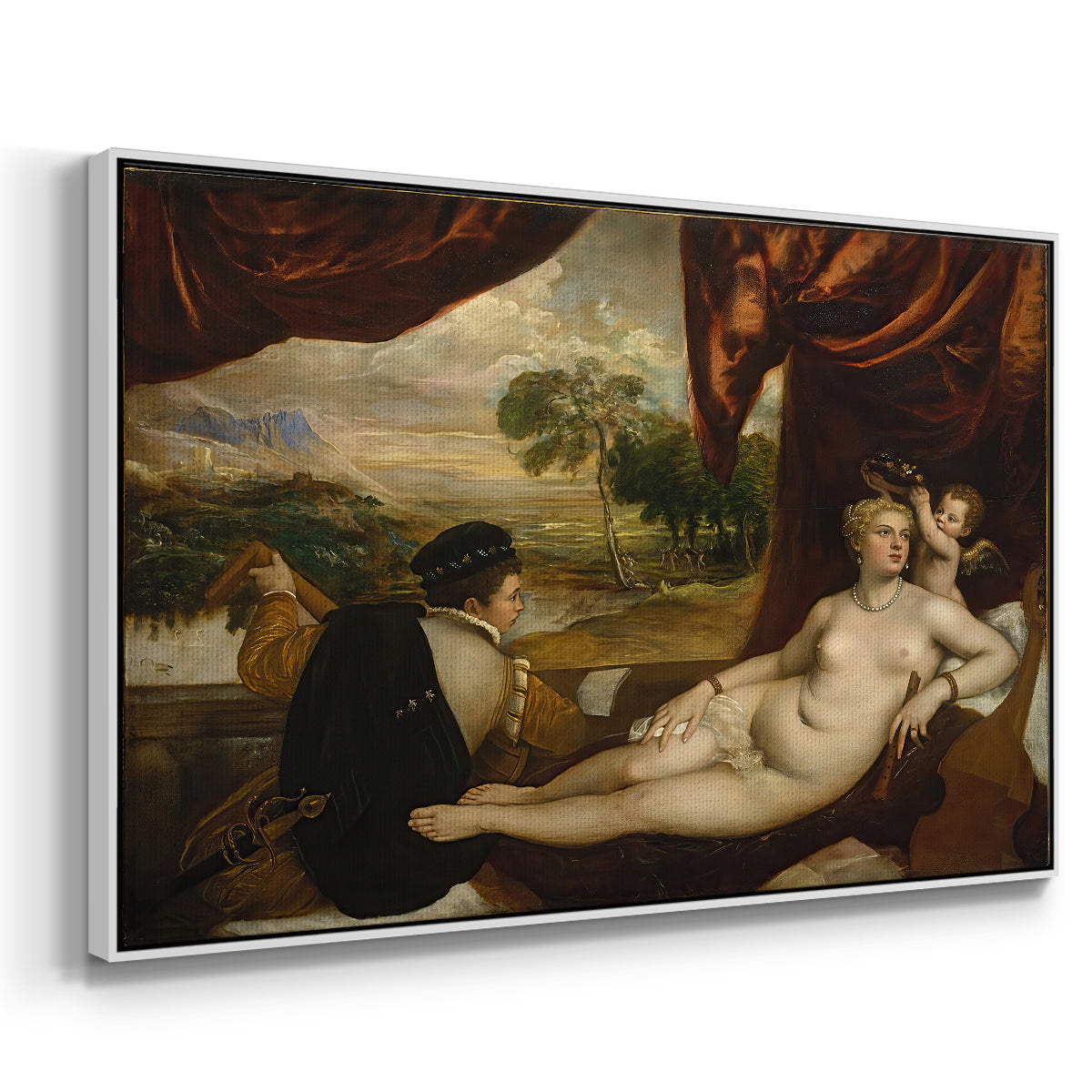 Venus and the Lute Player, c. 1565-1570 - Floater Framed Canvas Print
