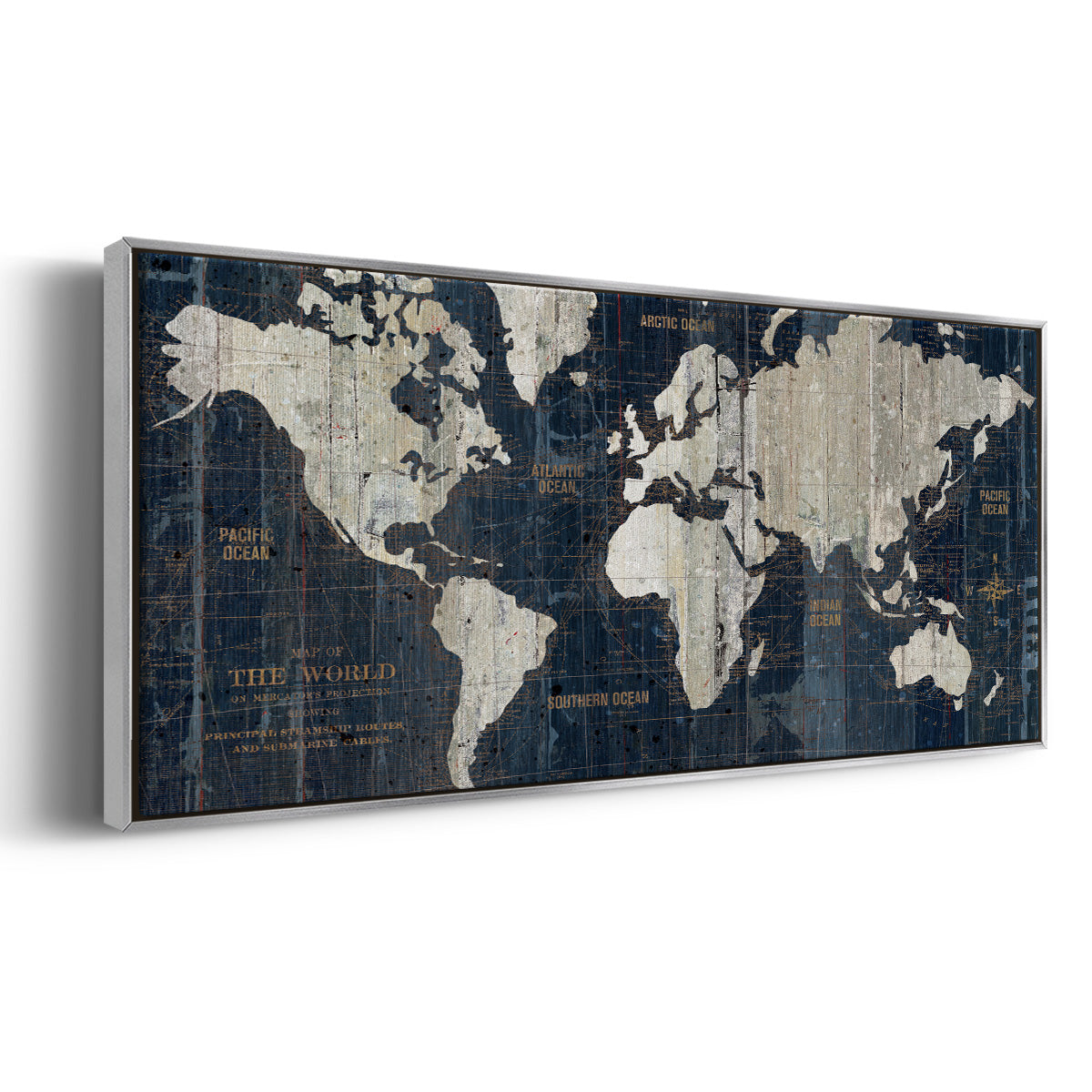 Old World Map Blue - Floater Framed Canvas Print