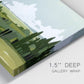 Close-up view of wrapped canvas corner featuring lush green summer countryside.