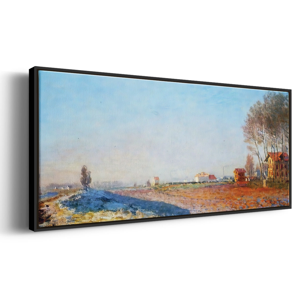 The Plain of Colombes, White Frost, 1873 - Floater Framed Canvas Print