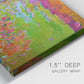 Close-up view of wrapped canvas corner featuring abstract meadow inspired color fields.