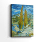 Side view of a canvas art print of a dynamic composition with textured strokes and contrast, showing gallery-wrapped depth.