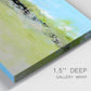 Close-up view of wrapped canvas corner featuring abstract terrace landscape view.