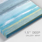 Close-up view of wrapped canvas corner featuring abstract coastal beach textures.