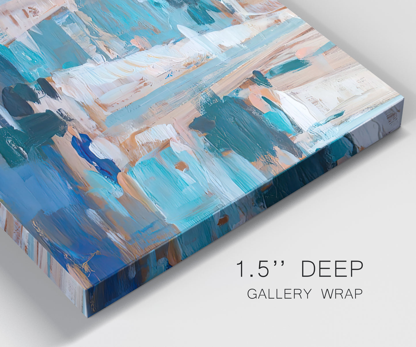 Close-up view of wrapped canvas corner featuring graphic pop style sailboats.