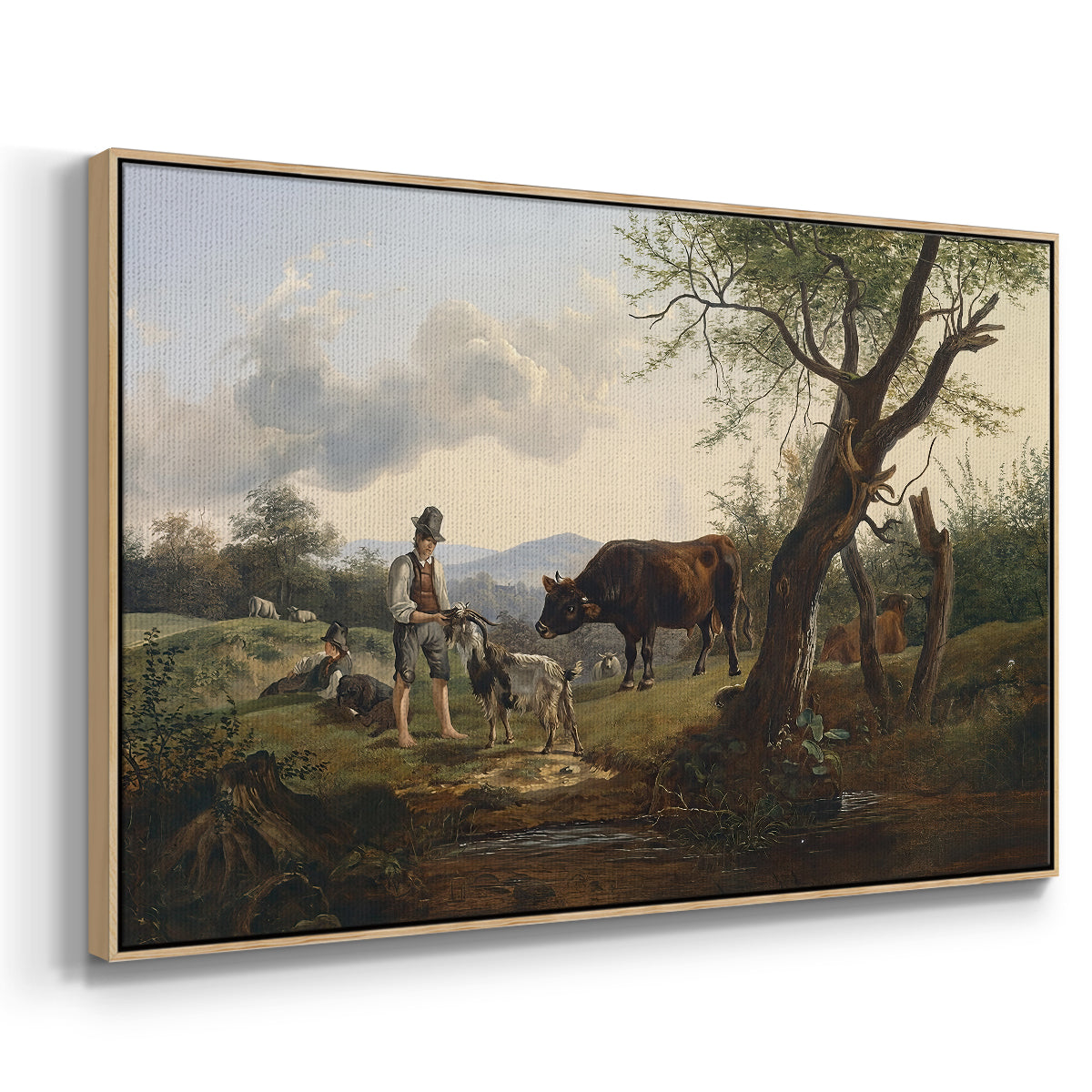 Shepherd with Billy Goat, c. 1830 - Floater Framed Canvas Print