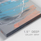 Close-up view of wrapped canvas corner featuring playful abstract mark making.