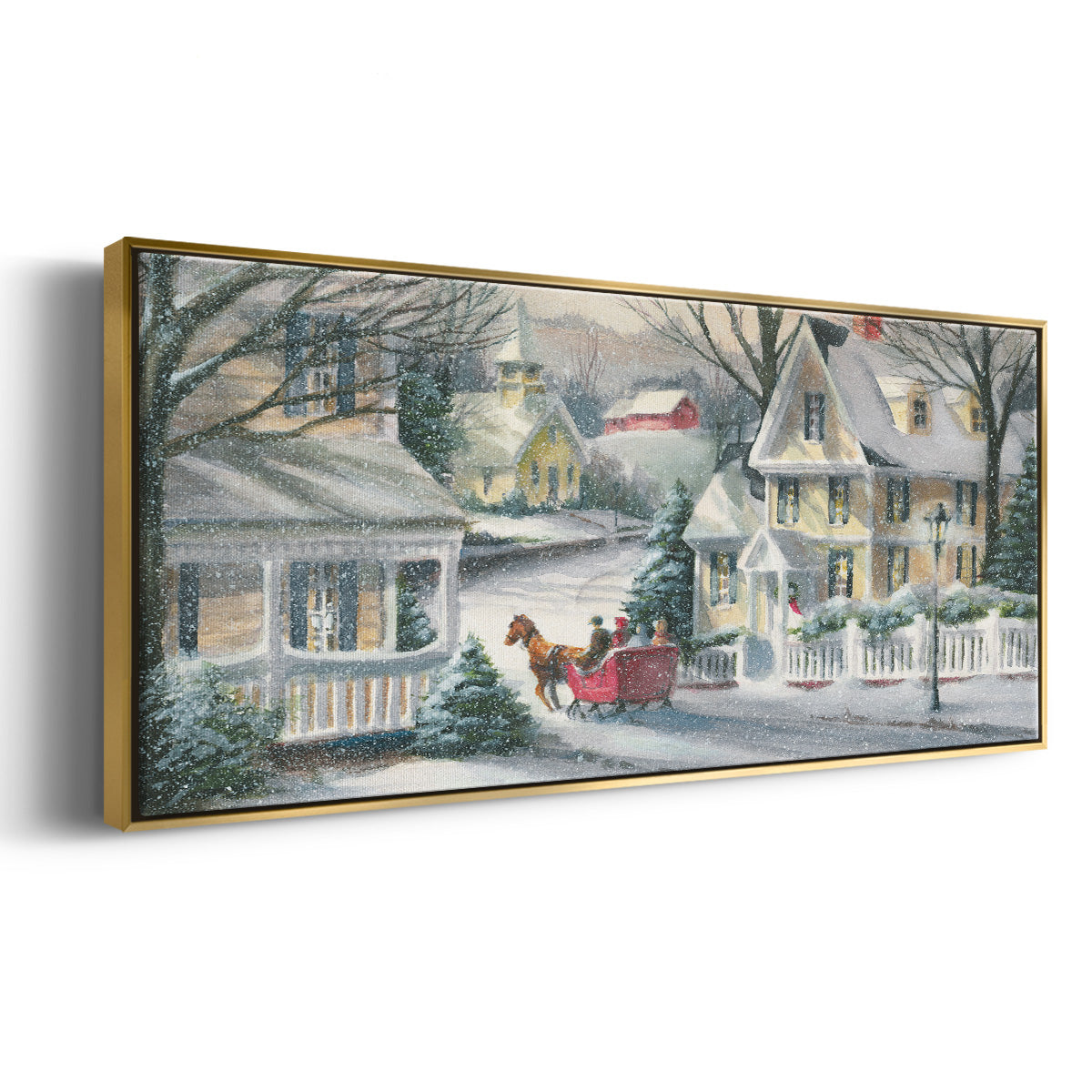 Village Sleigh Ride - Floater Framed Canvas Print