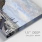 Close-up view of wrapped canvas corner featuring open sea along rocky shore.