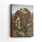 Side view of a canvas art print of a dark allegorical scene with muted tones and emotional weight, showing gallery-wrapped depth.
