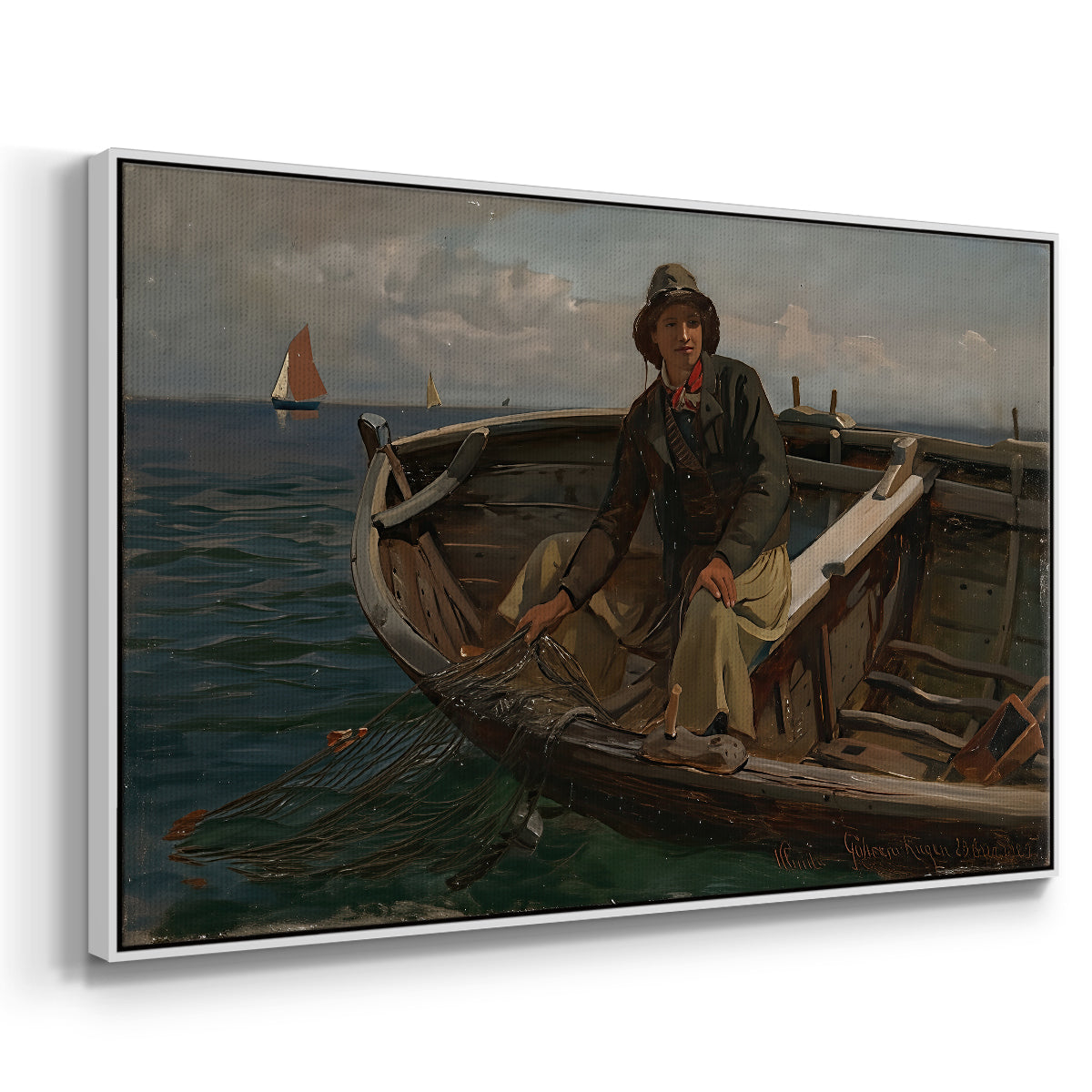 Fishermen from Rügen, 1882 - Floater Framed Canvas Print