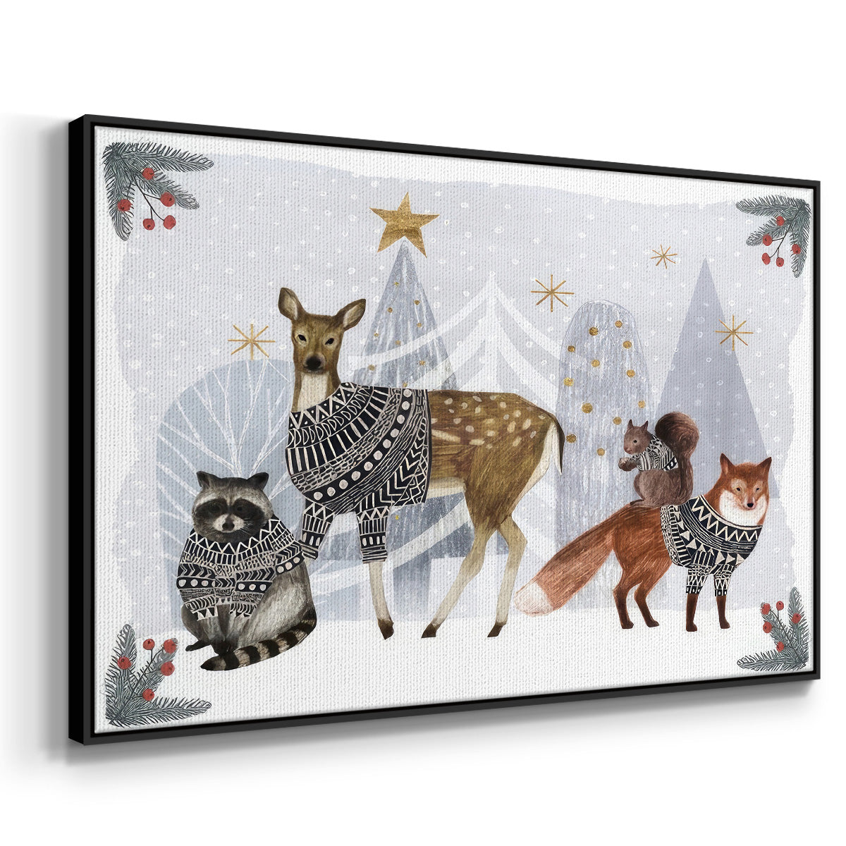 Cozy Christmas Collection A - Framed Gallery Wrapped Canvas in Floating Frame