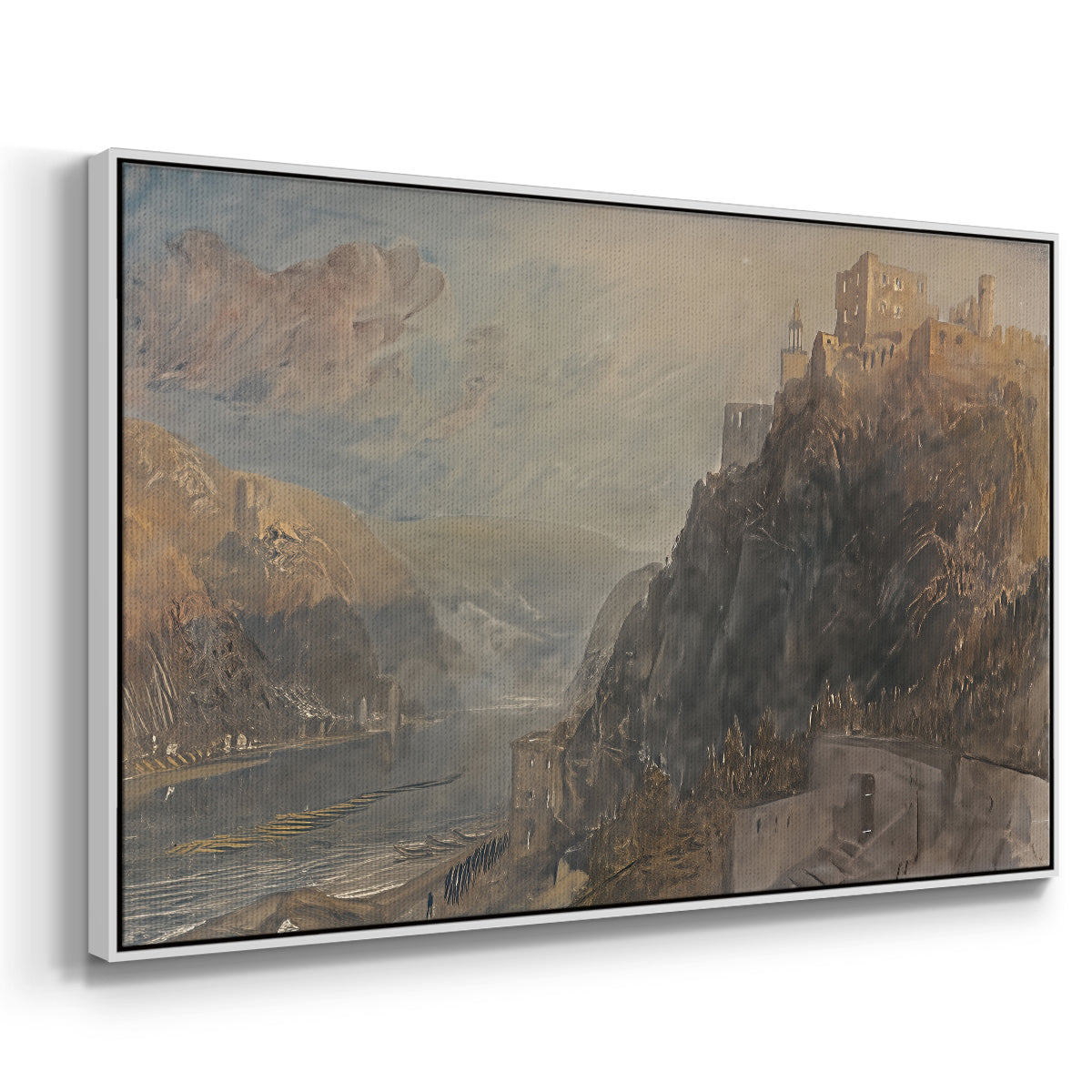 Rheinfels Looking to Katz and Gourhausen, 1817 - Floater Framed Canvas Print