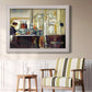 Impressionist café still life scene by Édouard Manet in an ornate weathered white frame displayed in a light-toned interior setting.
